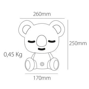 Lámpara infantil “Koala” – LED 3W 4000K, 3 intensidades y batería USB (blanco/gris) 6 Lámpara infantil con forma de koala blanca y gris, LED 3W 4000K, tres intensidades y batería USB