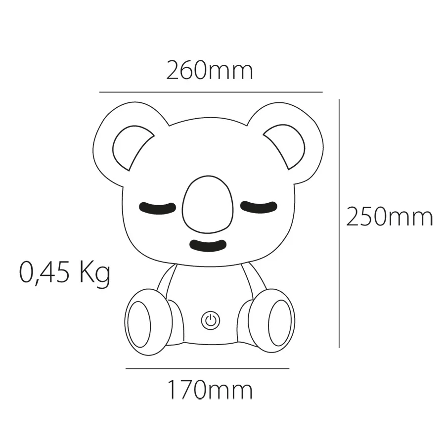 Lm0241a-Lámpara infantil Koala – LED 3W 4000K, 3 intensidades, recargable USB Lámpara infantil con forma de koala blanca y gris, LED 3W 4000K, tres intensidades y batería USB