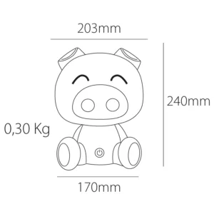 Lámpara infantil Pig azul con forma de cerdito, LED 3W 3000K y batería USB