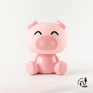 Lámpara infantil Pig rosa con forma de cerdito, LED 3W 3000K y batería USB