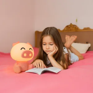 Lámpara infantil Pig rosa con forma de cerdito, LED 3W 3000K y batería USB