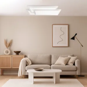 Plafón ORION rectangular – LED regulable con mando, CCT 3500–6500K (blanco o greige) 7 Plafón ORION rectangular con LED regulable e intercambio de color 3500–6500K mediante mando