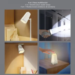 Flexo blanco 3 en 1 con módulo imantado, 6W CCT 3000/4000/6500K regulable y recarga USB