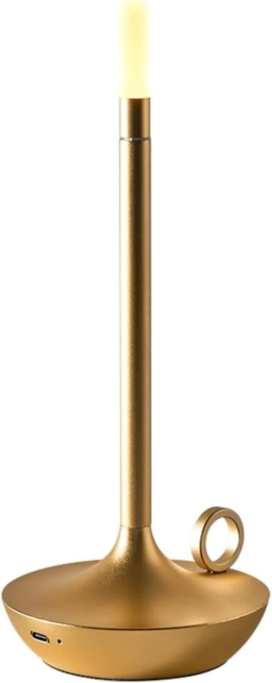 Vela Cuero – lámpara táctil tipo candil recargable (LED 2W) Lámpara de mesa tipo candil en oro satinado, táctil y recargable USB, LED 2W cálido