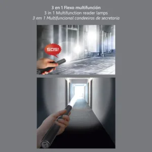 Flexo negro recargable 8W con CCT 3000/4000/6500K y luz imantada extraíble tipo linterna