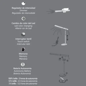 Flexo negro recargable 8W con CCT 3000/4000/6500K y luz imantada extraíble tipo linterna