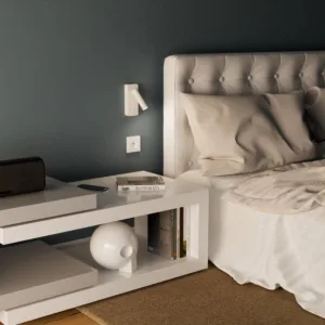 Aplique de lectura NOTTE con interruptor – GU10 mini (blanco, negro, níquel satinado o cuero) 3 Aplique de lectura NOTTE con interruptor en la base y casquillo GU10 para bombilla mini, disponible en varios acabados