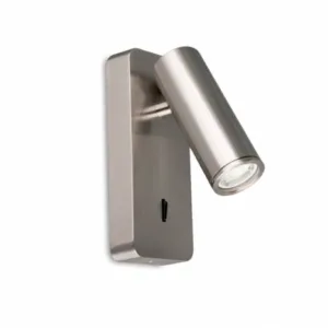 Aplique de lectura NOTTE con interruptor – GU10 mini (blanco, negro, níquel satinado o cuero) 6 Aplique de lectura NOTTE con interruptor en la base y casquillo GU10 para bombilla mini, disponible en varios acabados