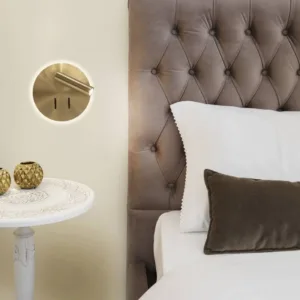 Aplique CAIMAN redondo para cabecero con luz retroiluminada y lector, dos interruptores, LED 3000K