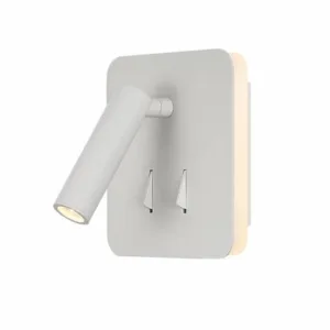 Aplique CAIMAN cuadrado para cabecero con luz retroiluminada y foco lector, dos interruptores, LED 3000K