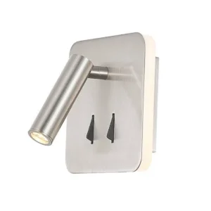 Aplique CAIMAN cuadrado para cabecero con luz retroiluminada y foco lector, dos interruptores, LED 3000K