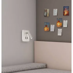 Aplique CAIMAN cuadrado para cabecero con luz retroiluminada y foco lector, dos interruptores, LED 3000K