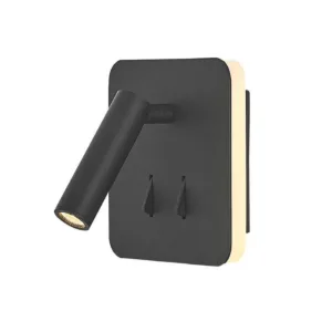 Aplique CAIMAN cuadrado para cabecero con luz retroiluminada y foco lector, dos interruptores, LED 3000K
