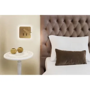 Aplique CAIMAN cuadrado para cabecero con luz retroiluminada y foco lector, dos interruptores, LED 3000K