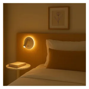 Aplique CAIMAN redondo para cabecero con luz retroiluminada y lector, dos interruptores, LED 3000K