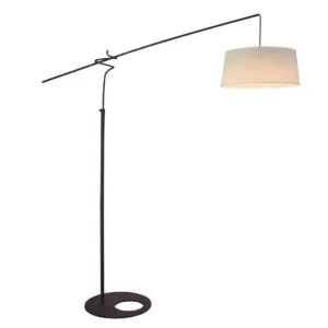 Lámpara de pie RUTI negra mate con brazo articulado, contrapeso deslizante y pantalla crema o gris, con bombilla E27 incluida