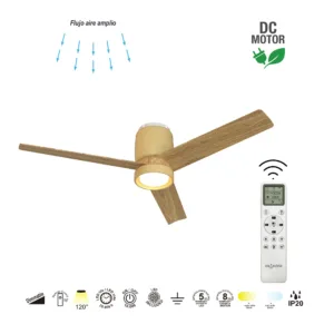 Ventilador de techo Cerámica 122 cm en blanco o beige madera con LED regulable y 6 velocidades