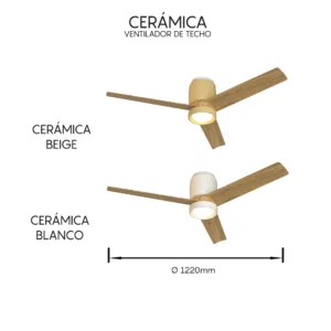 Ventilador de techo Cerámica 122 cm en blanco o beige madera con LED regulable y 6 velocidades